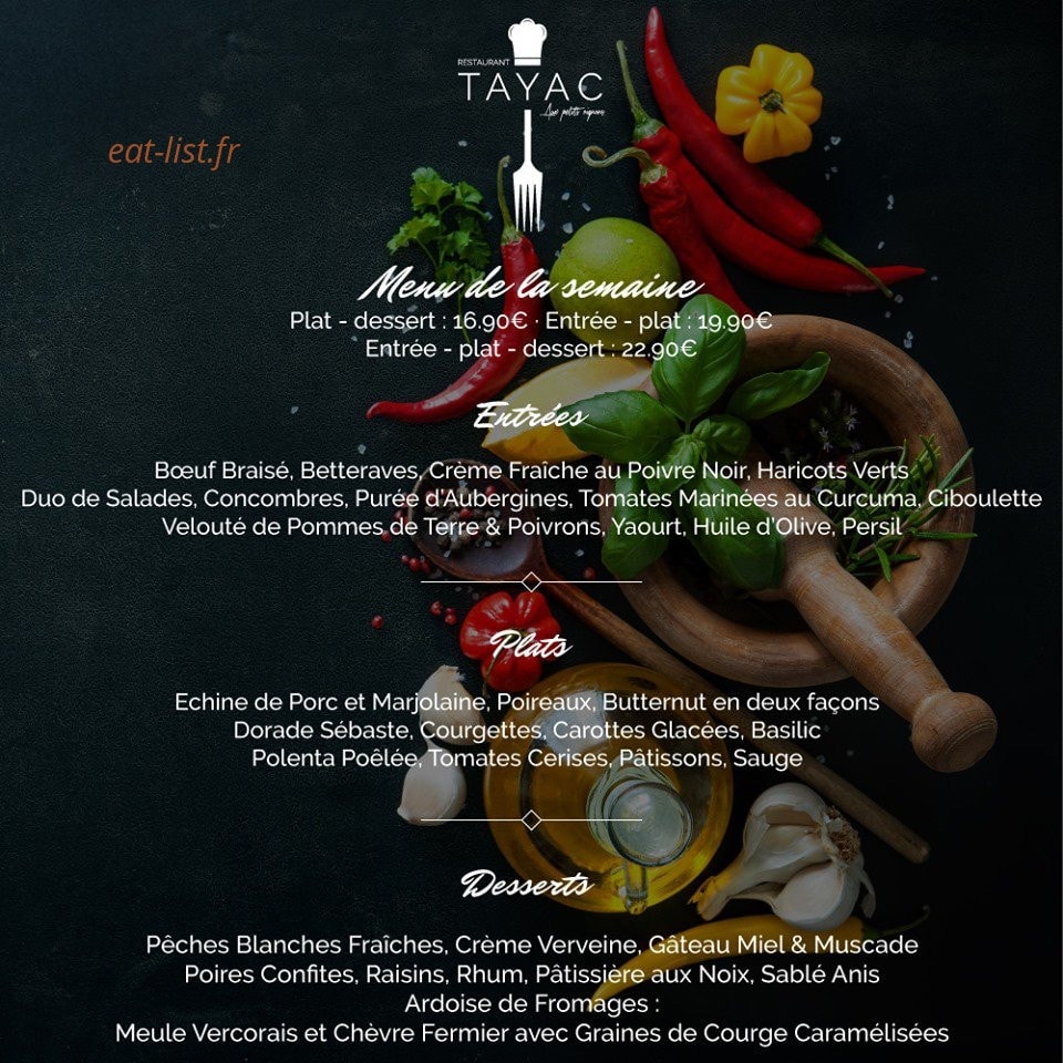 Restaurant Tayac — carte page 1