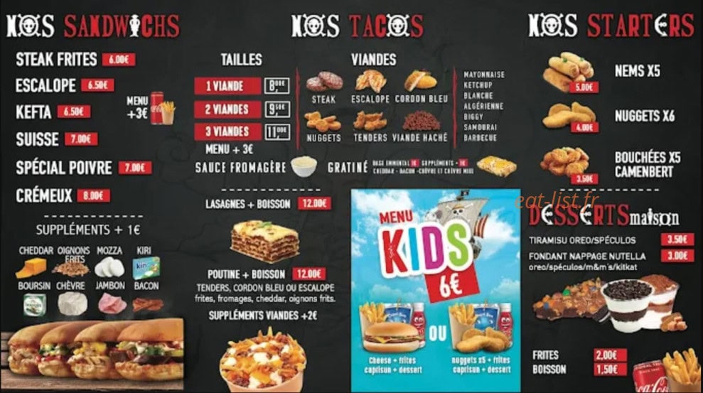 Carte et menu de Ar Food à Sorgues — Tacos, sandwichs, desserts et boissons