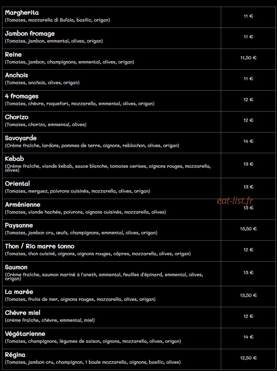 Les saveurs à l’italienne — carte page 1