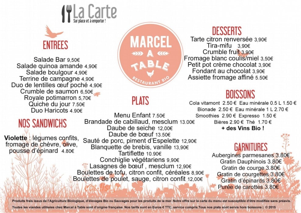 Marcel à table — carte page 1