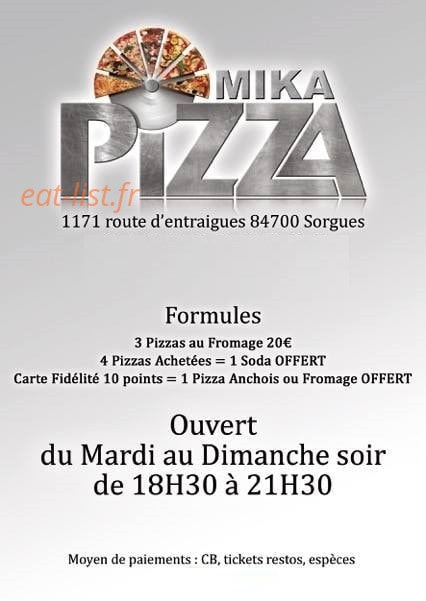 Mika pizza — carte page 1