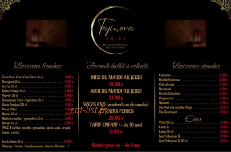 Tajinova Grill — carte page 1