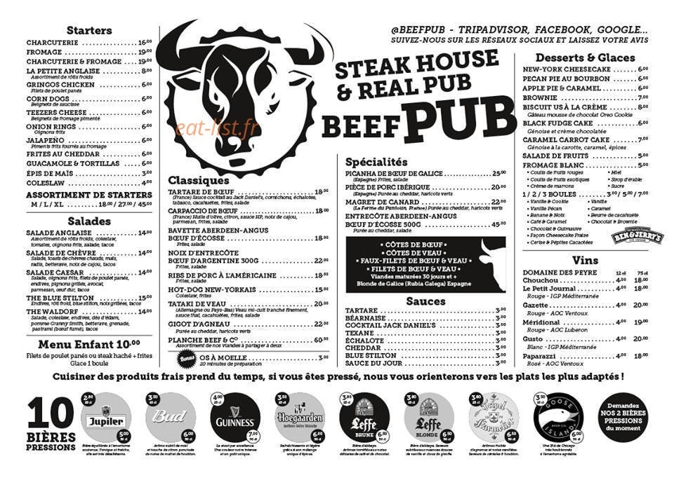 Beef Pub — carte page 1