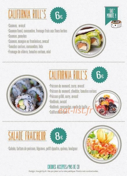 Carte et menu de California Roll's à L' Isle sur la Sorgue — Les californias roll's et la salade fraîcheur
