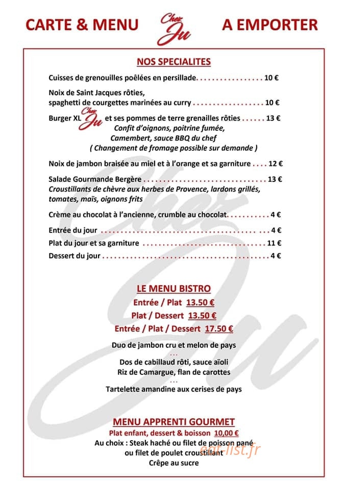 Chez Ju Resto & Bistro — carte page 1