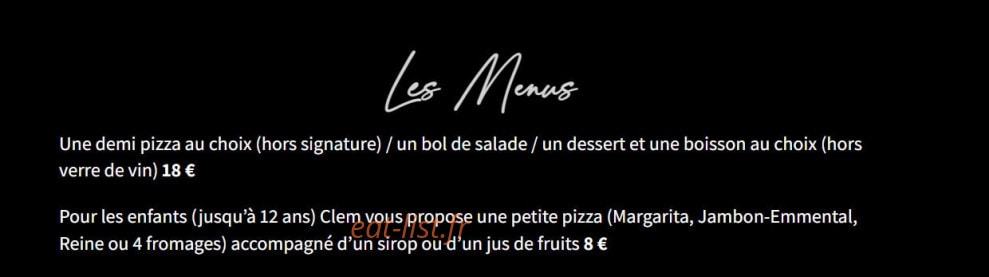 Clem's Pizza — carte page 1