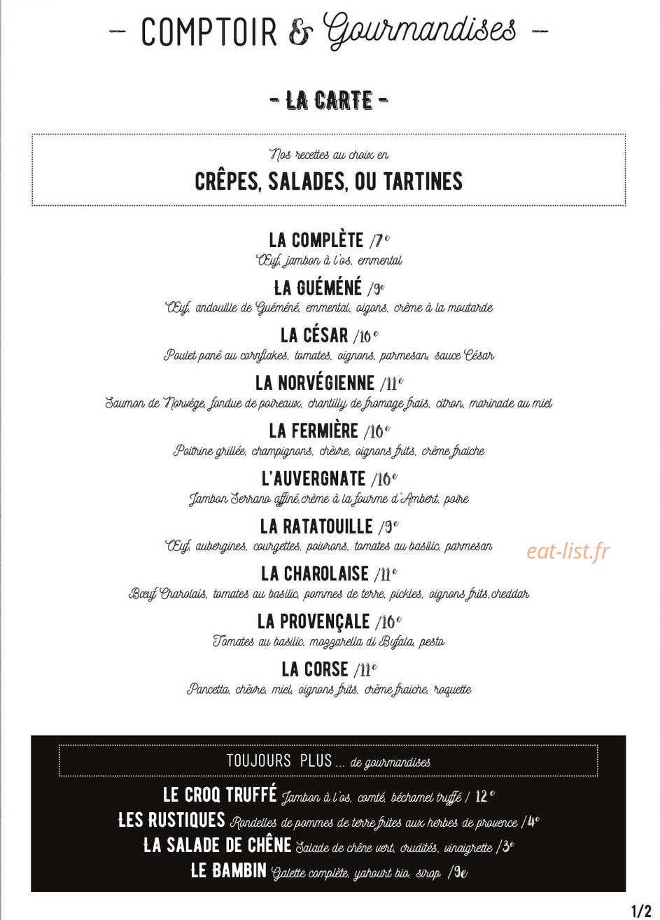 Comptoir & Gourmandises — carte page 1