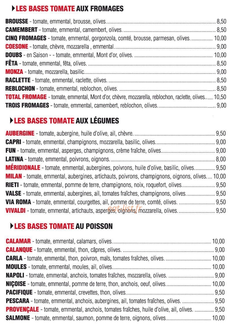 Côté Pizza — carte page 2