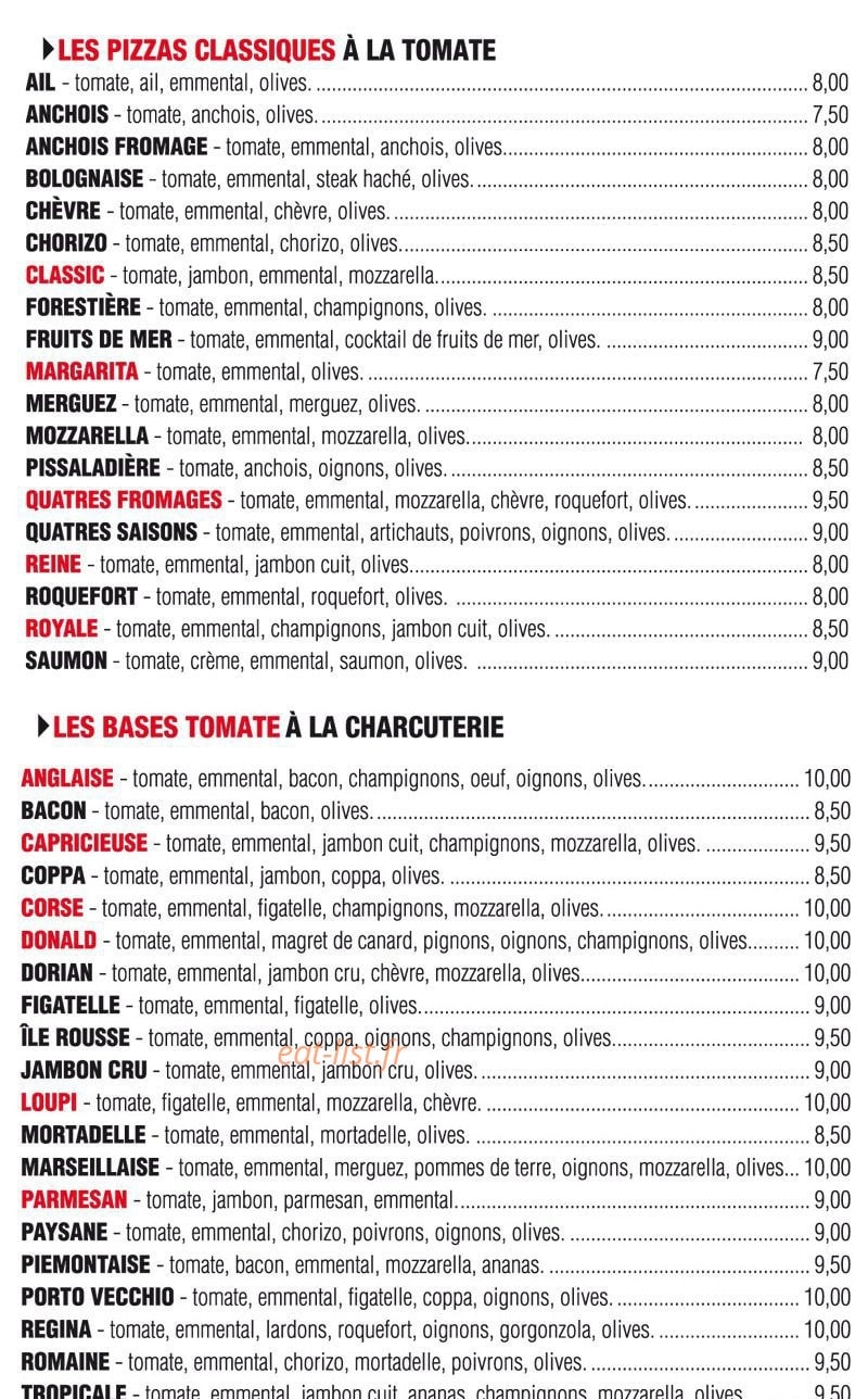 Côté Pizza — carte page 1