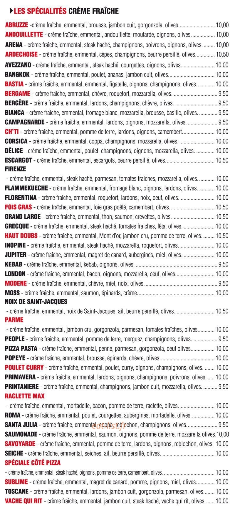 Côté Pizza — carte page 4