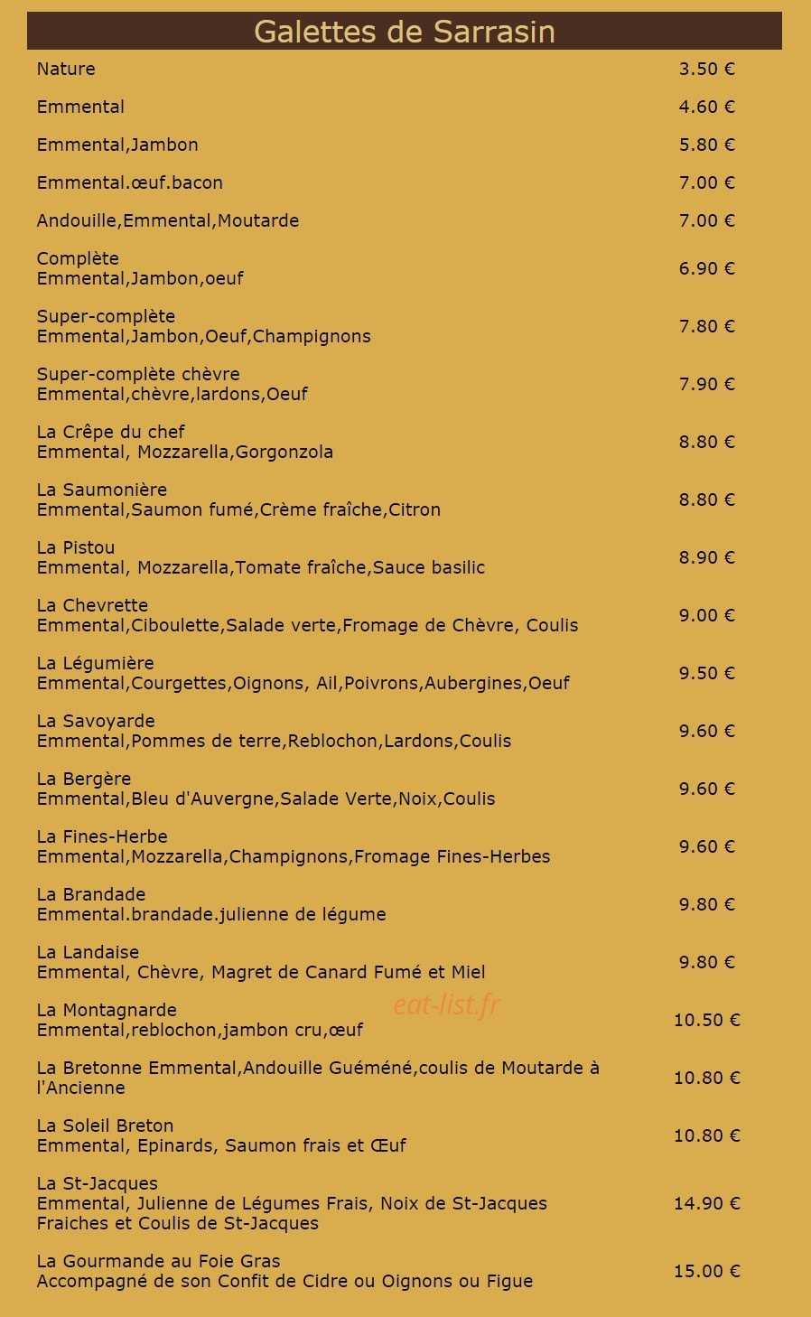 Creperie La Flourdiliz — carte page 2