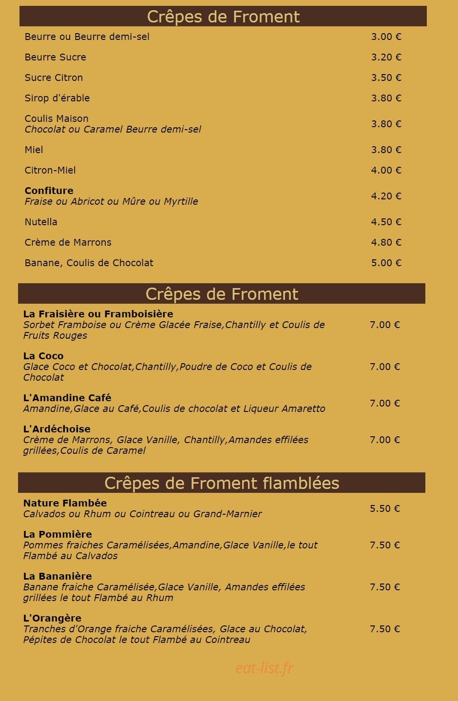 Creperie La Flourdiliz — carte page 1