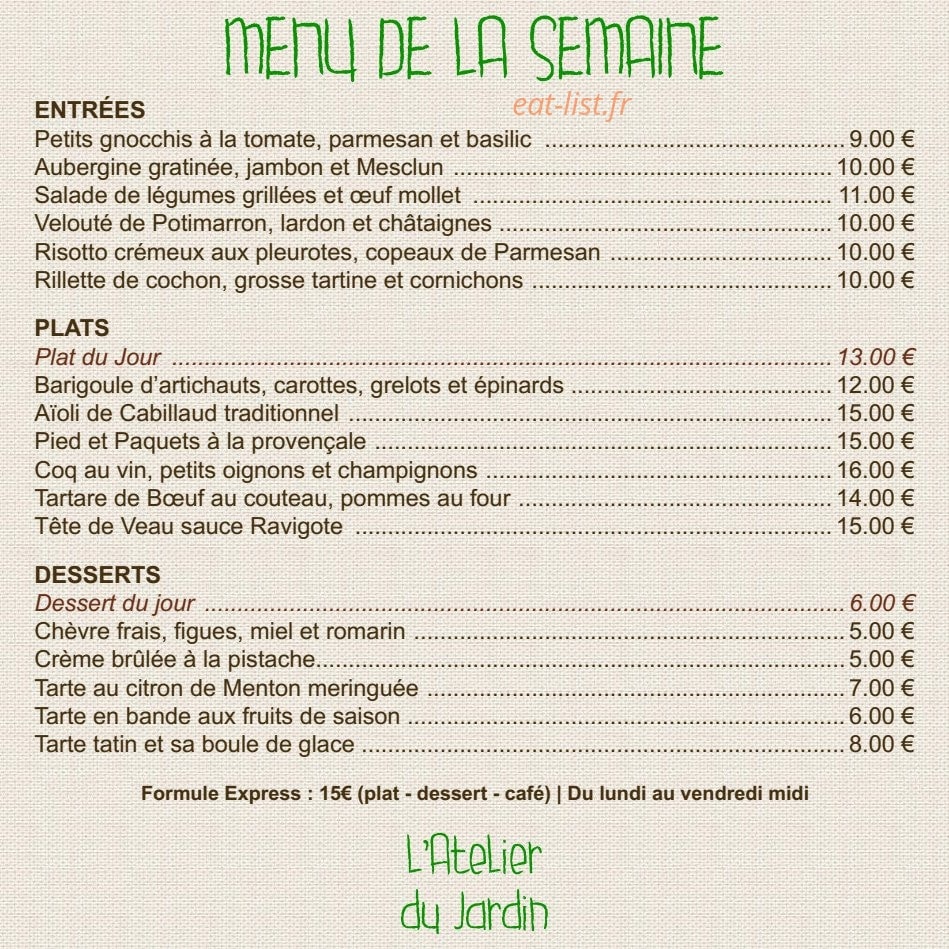 L'Atelier du Jardin — carte page 1