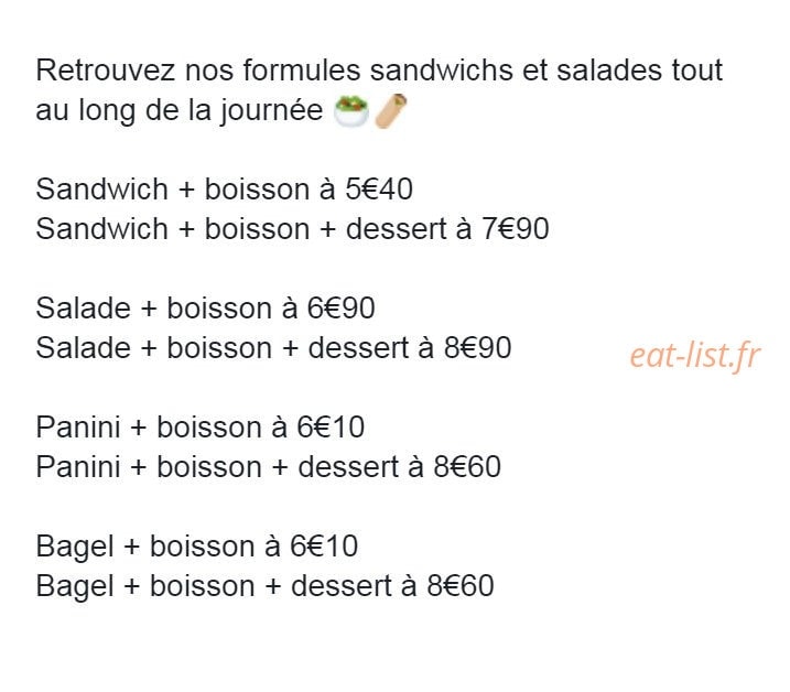 Carte et menu de La Boulangerie de Sophie à L' Isle sur la Sorgue — Les formules