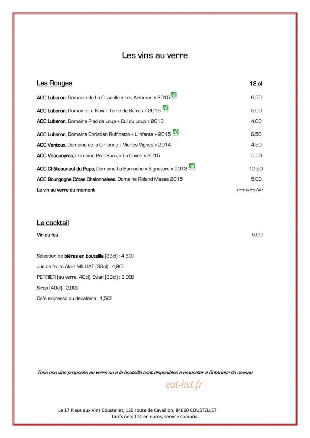 Le 17 place aux vins — carte page 2