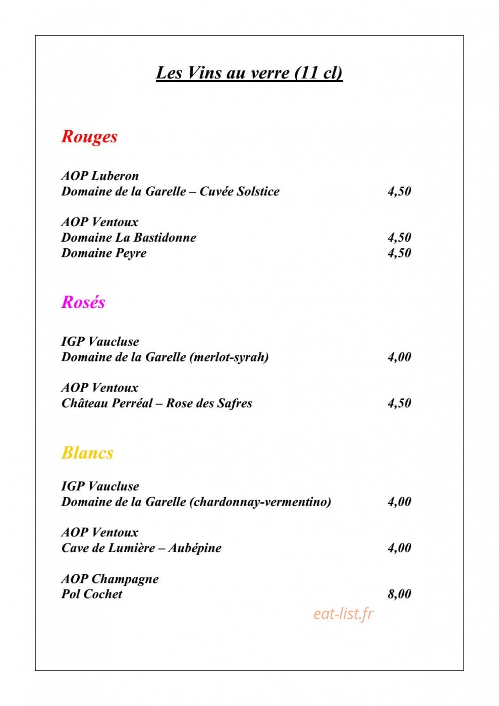 L'Auberge de Lagnes — carte page 5