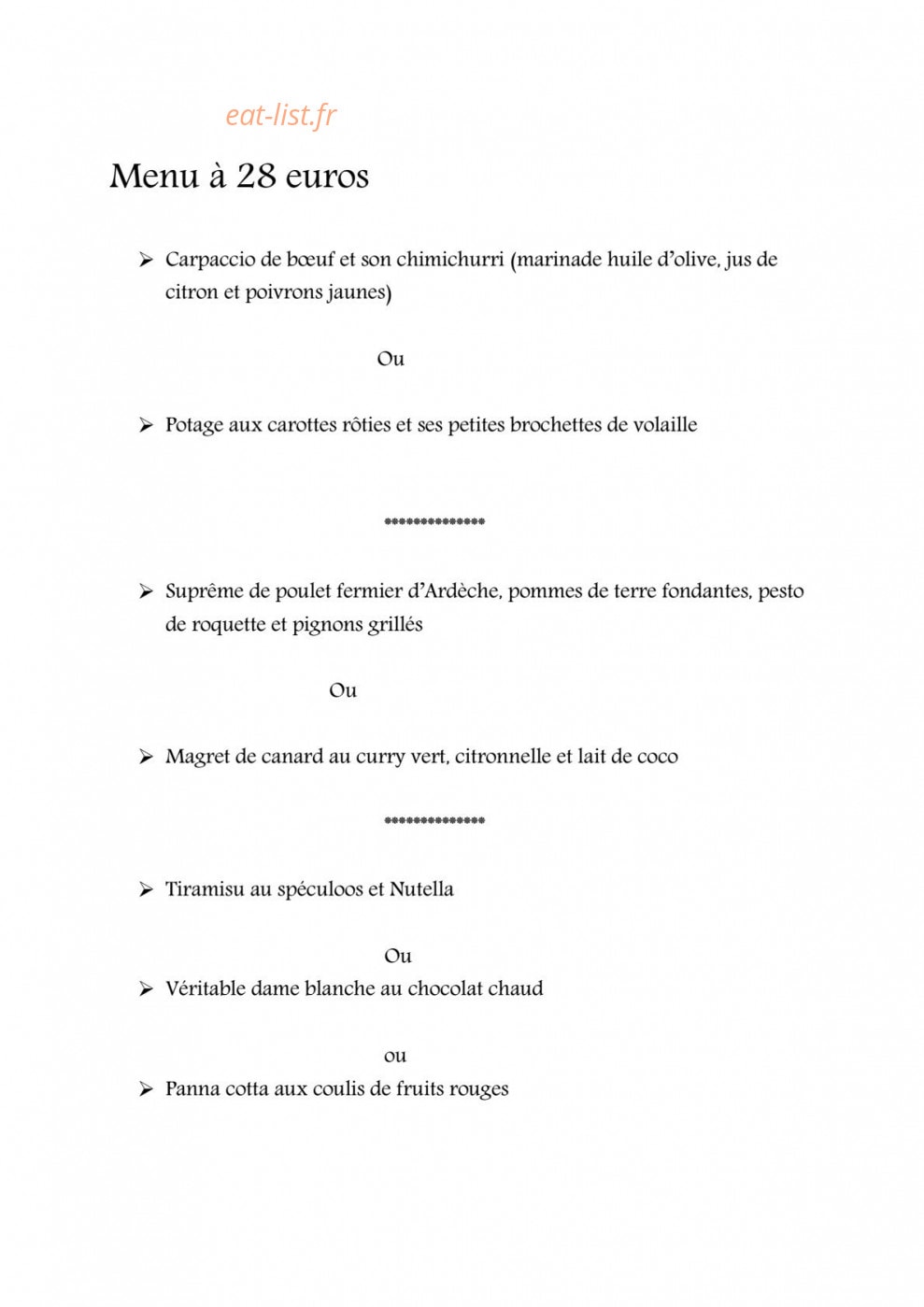 L'Auberge de Lagnes — carte page 2