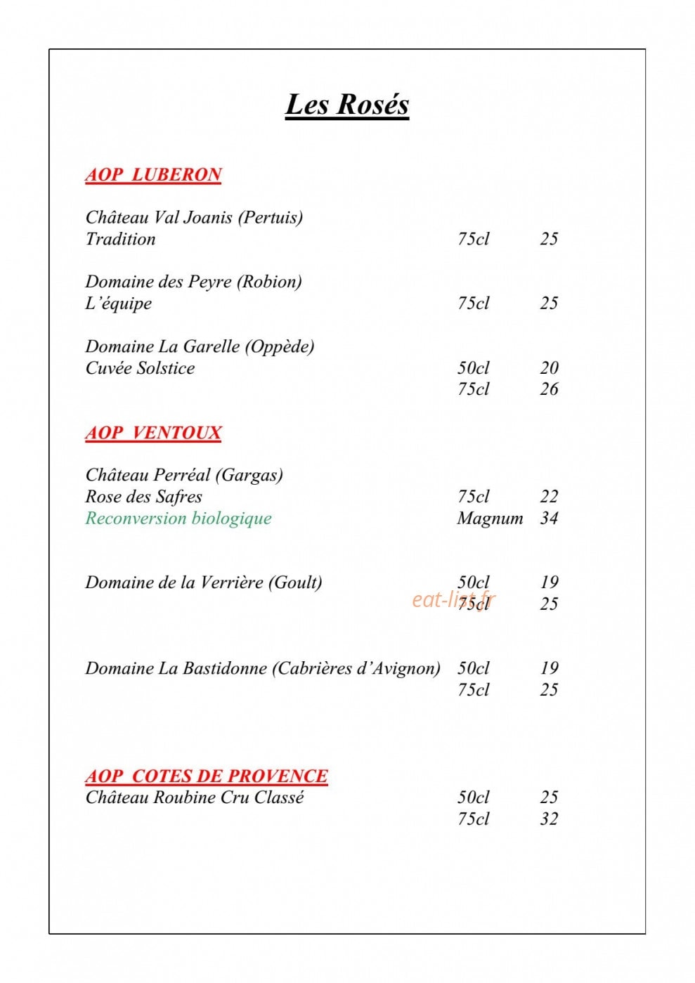 L'Auberge de Lagnes — carte page 7