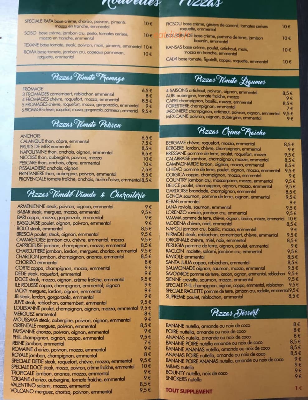 Aubi Pizza — carte page 1