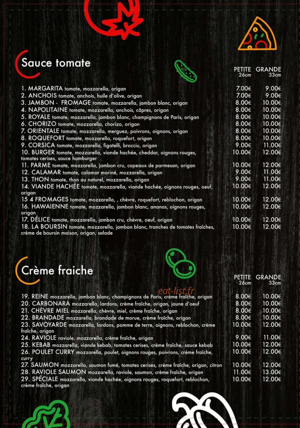 Le comptoir à Pizza — carte page 1