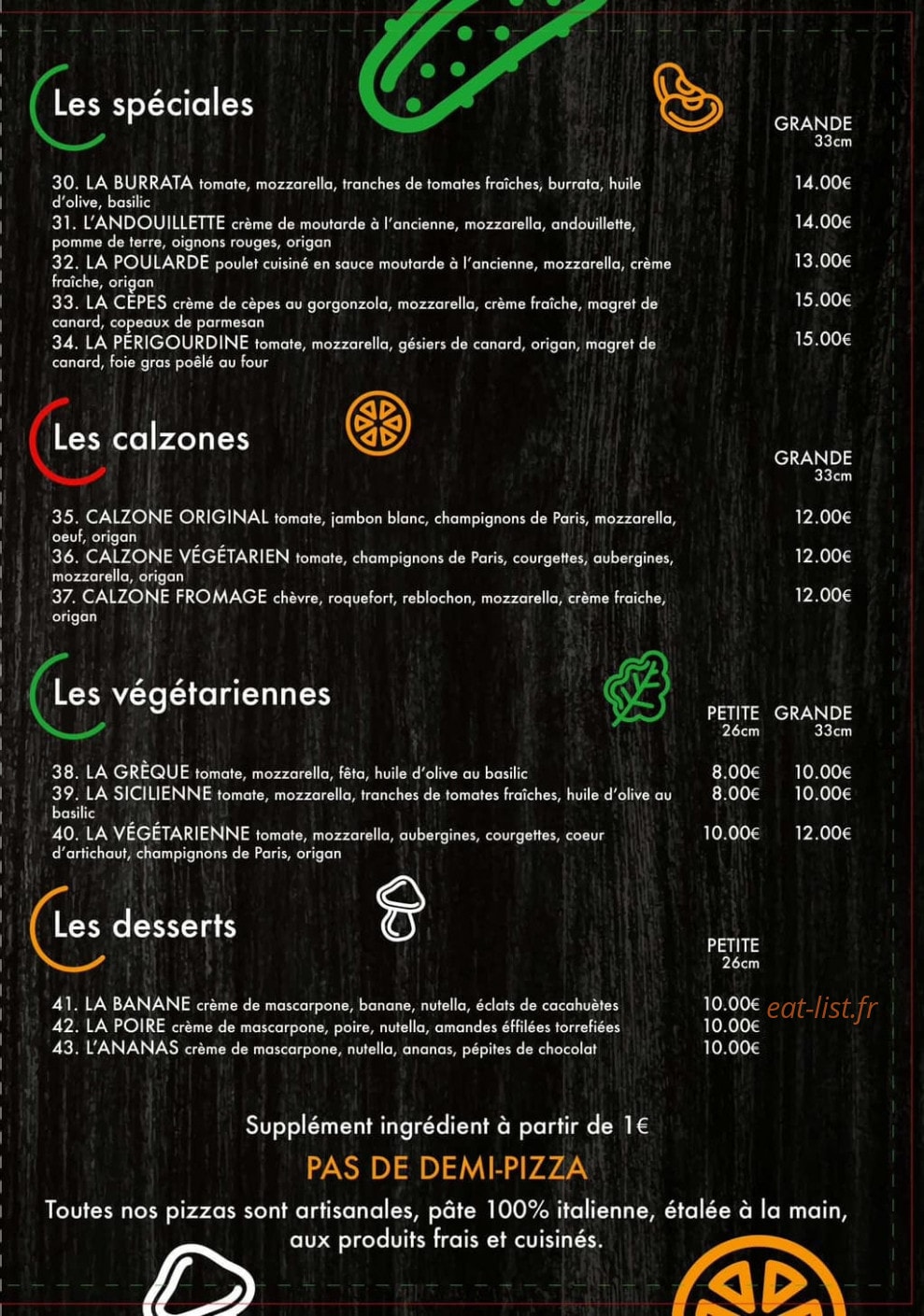 Le comptoir à Pizza — carte page 2