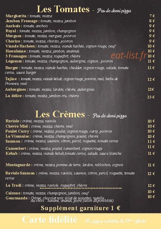 Tradi' Pizza — carte page 1