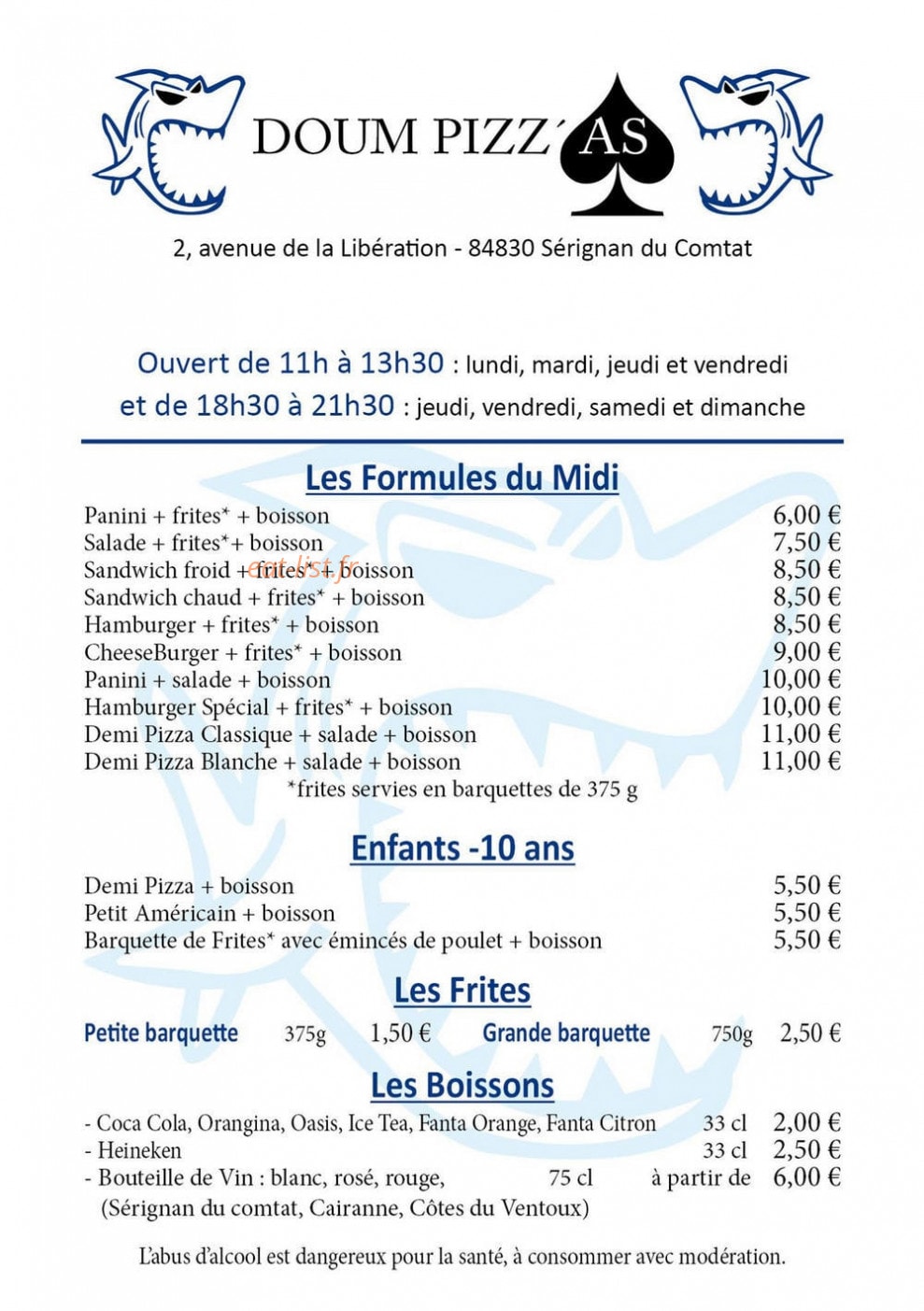 Doum Pizz'As — carte page 1