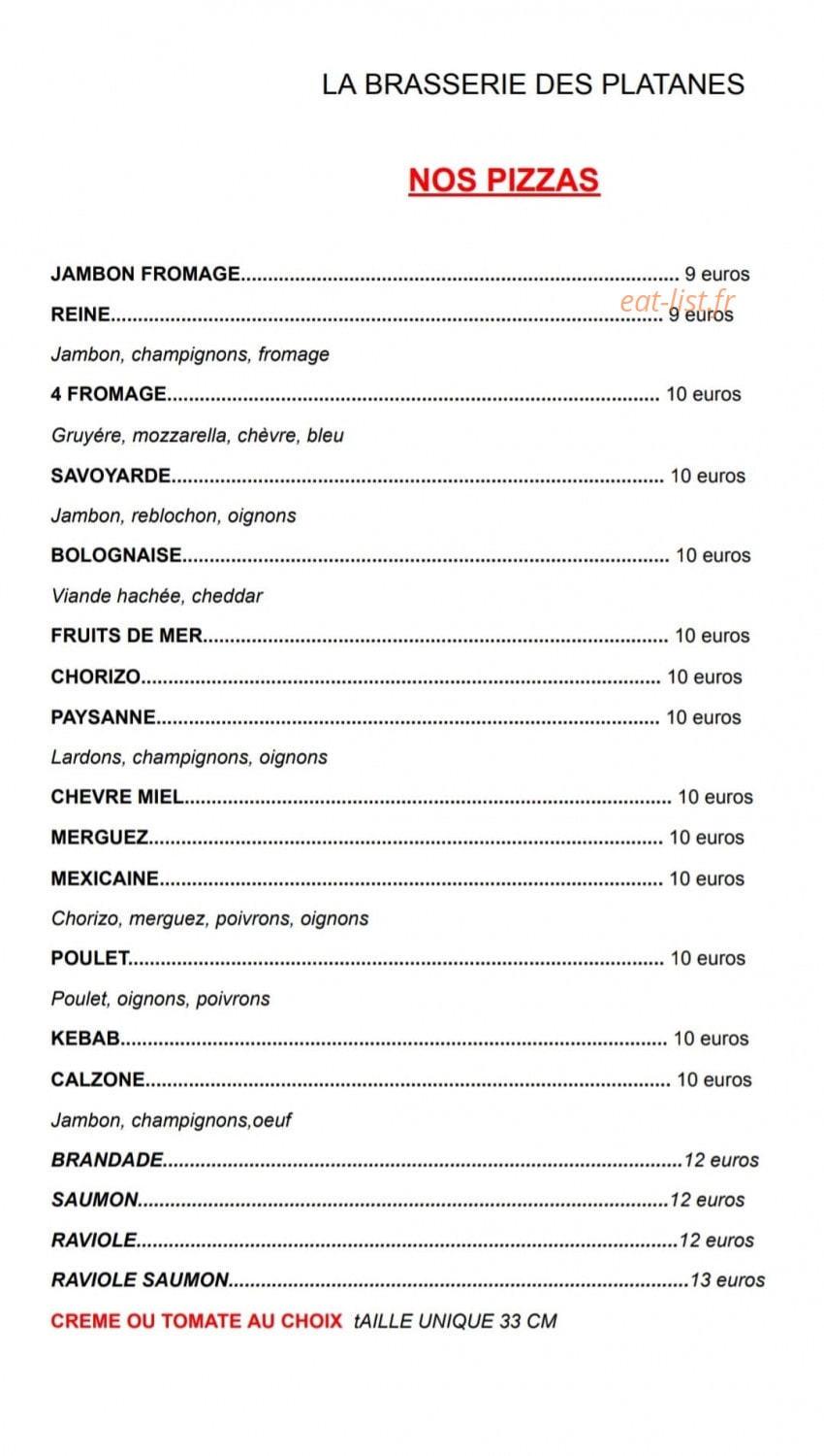 Brasserie des Platanes — carte page 1