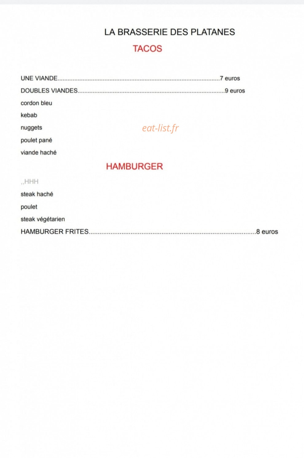 Brasserie des Platanes — carte page 2