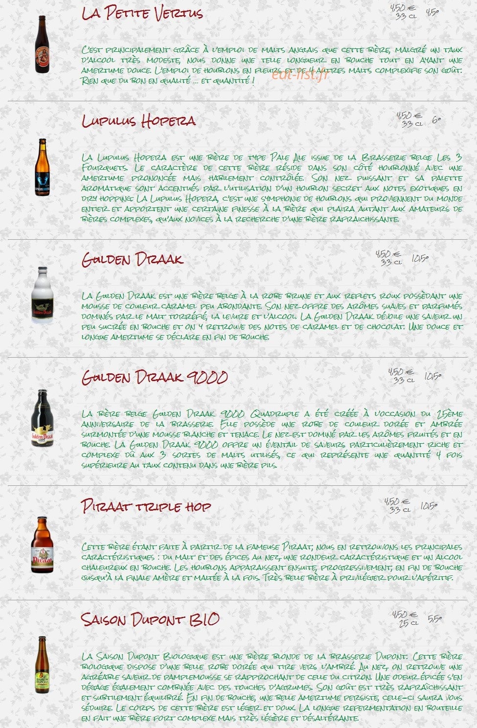 Bar des Artistes — carte page 5