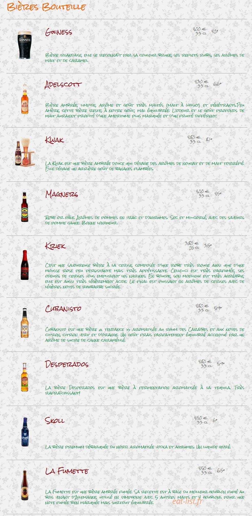 Bar des Artistes — carte page 4