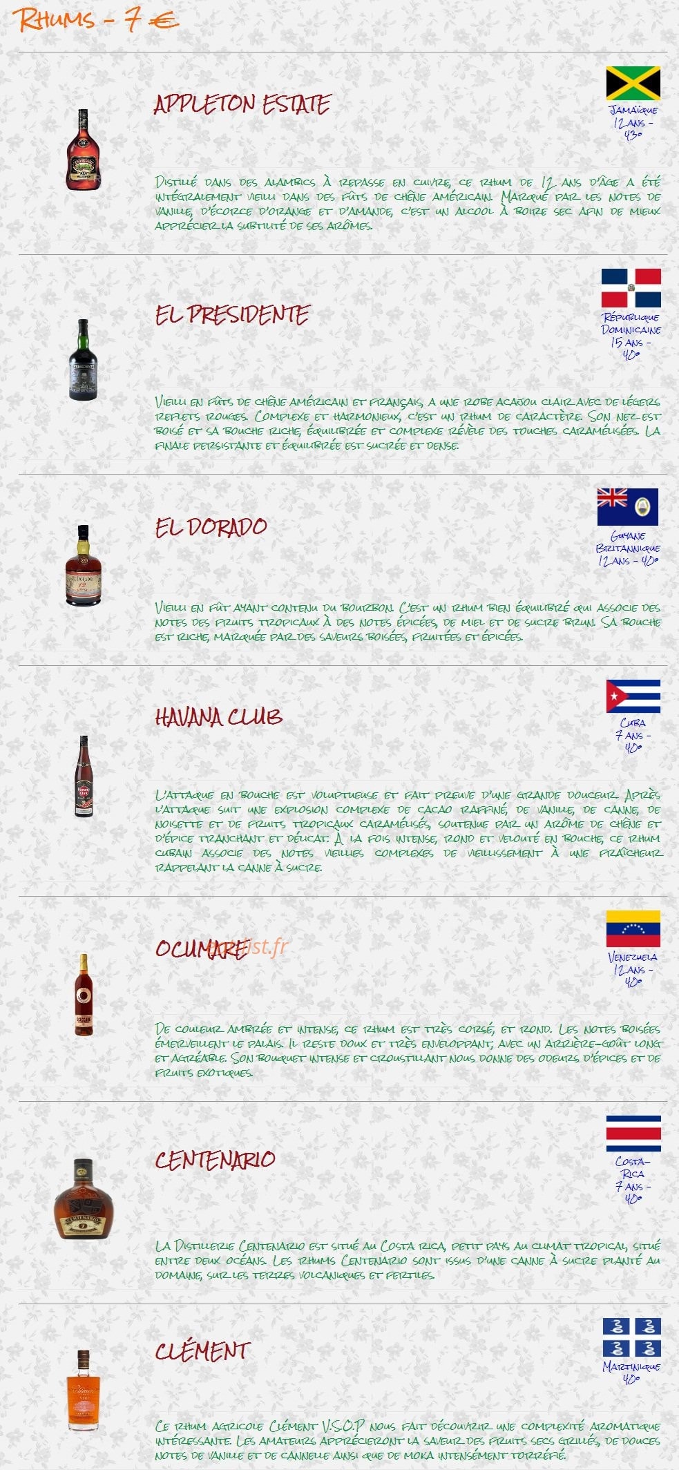 Bar des Artistes — carte page 8