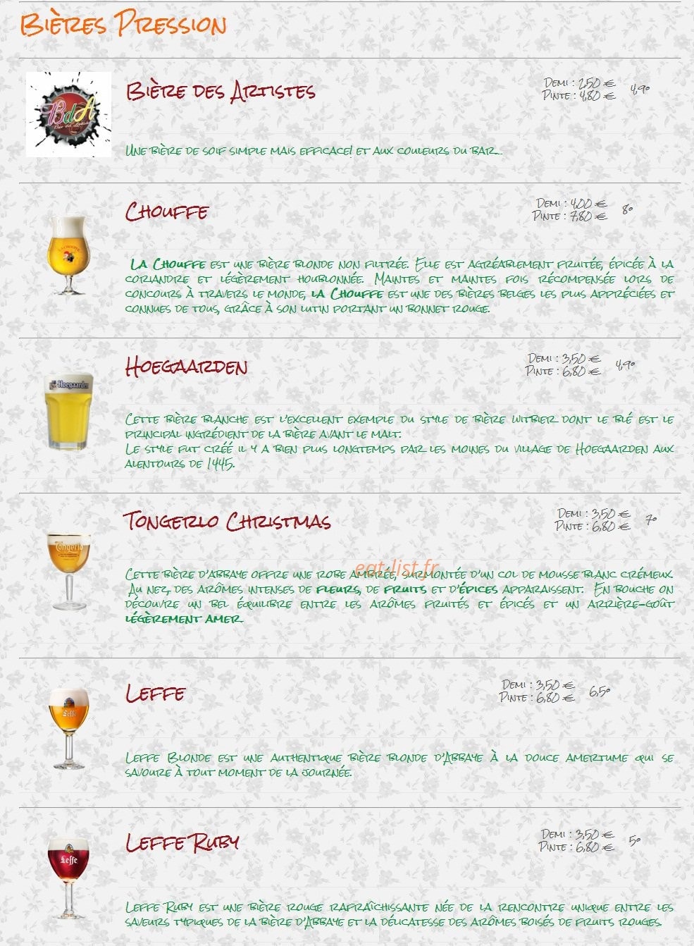 Bar des Artistes — carte page 2