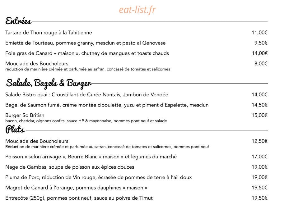Bistro Quai — carte page 2