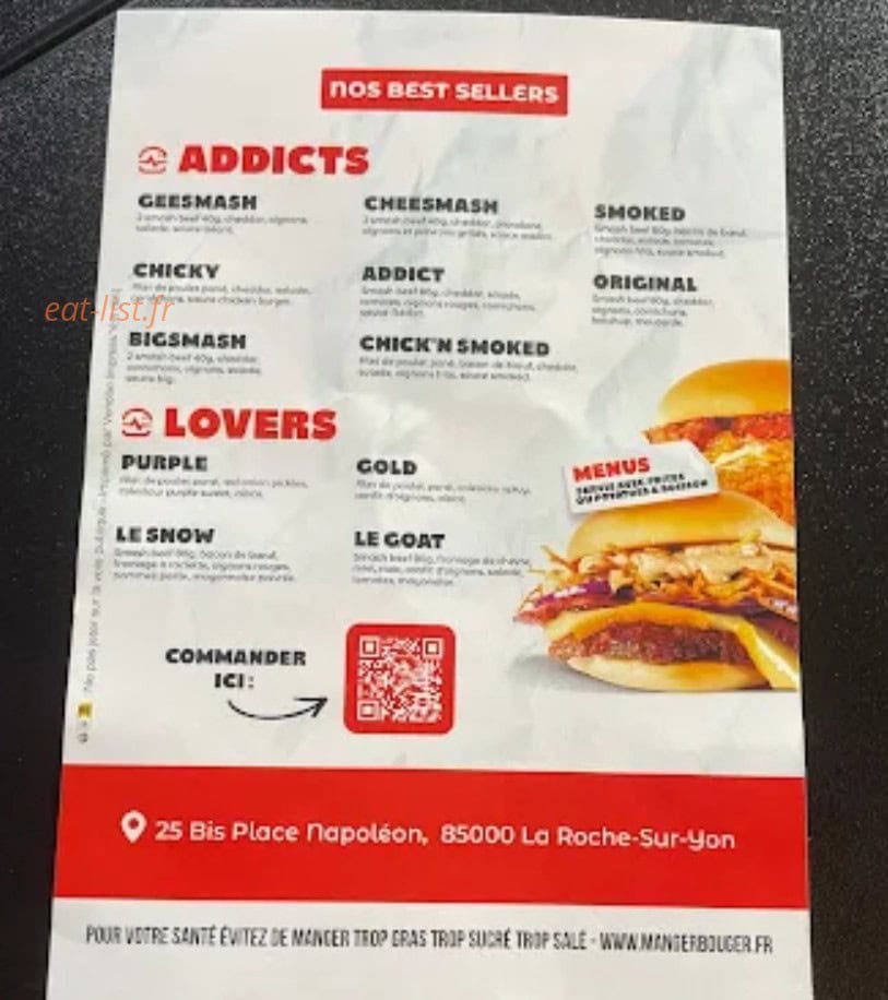 Burger Addict — carte page 1