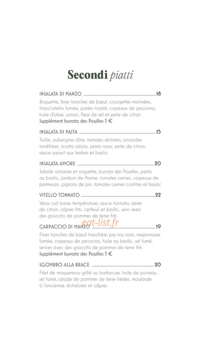 Ida Trattoria — carte page 2