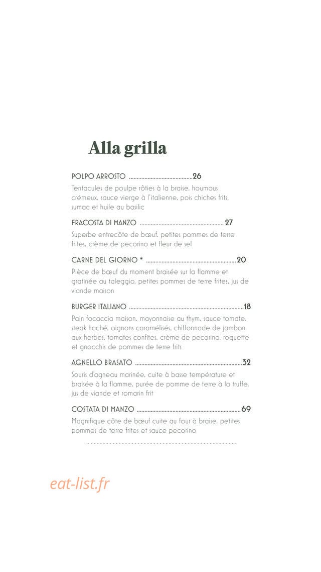 Ida Trattoria — carte page 1