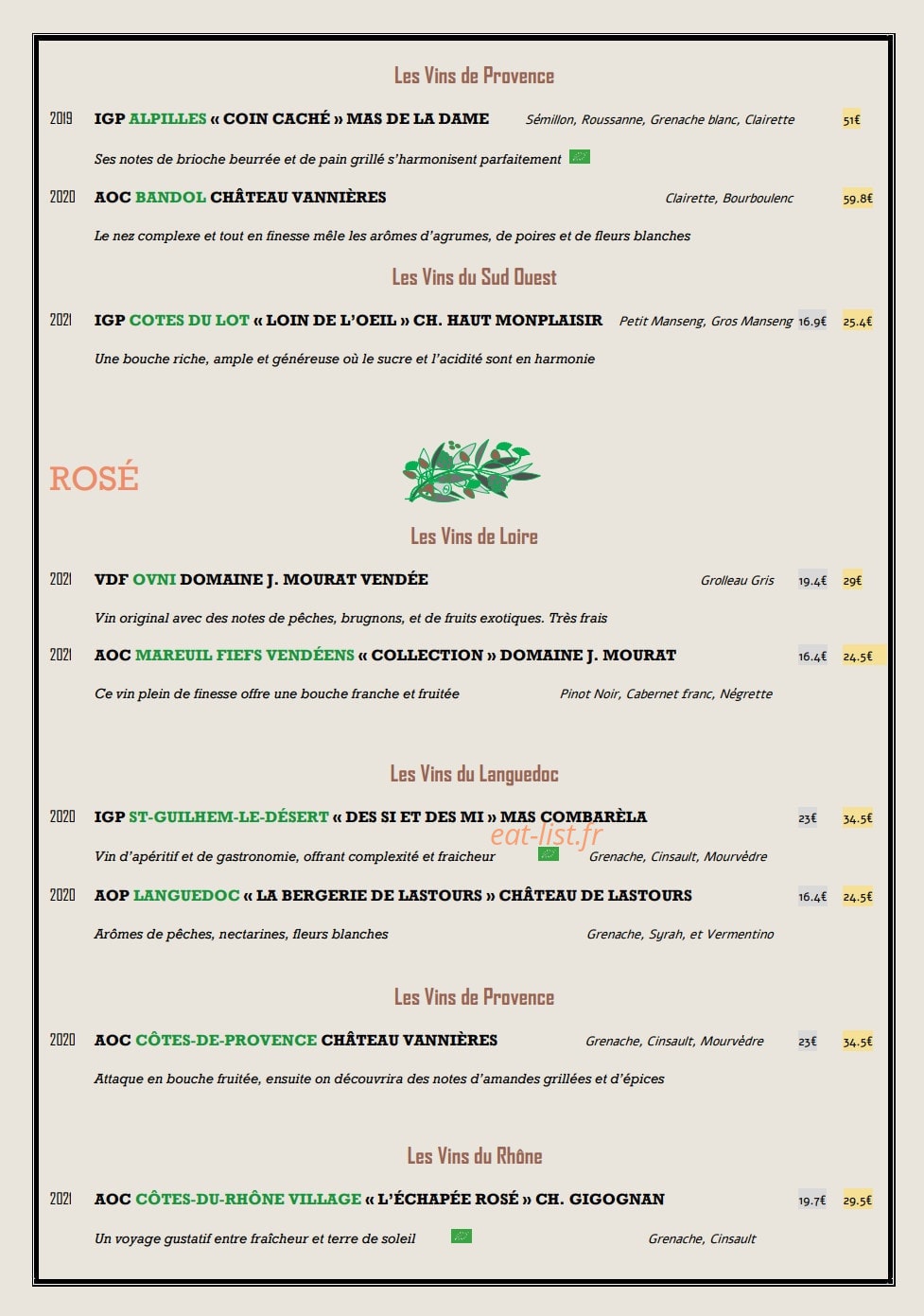 Le Beurre Zinc — carte page 15