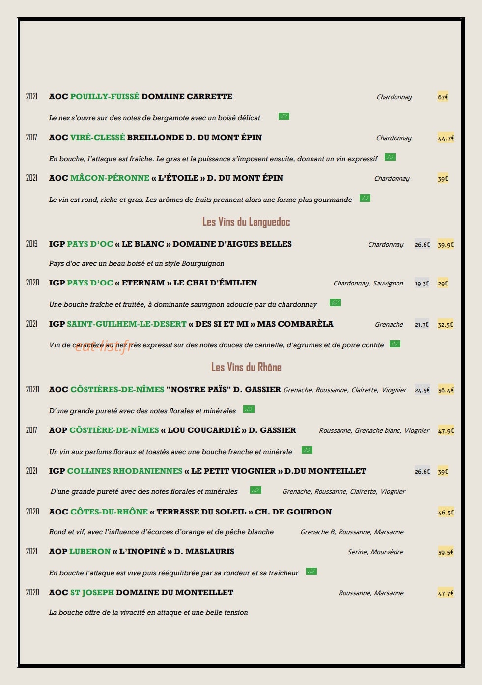 Le Beurre Zinc — carte page 14