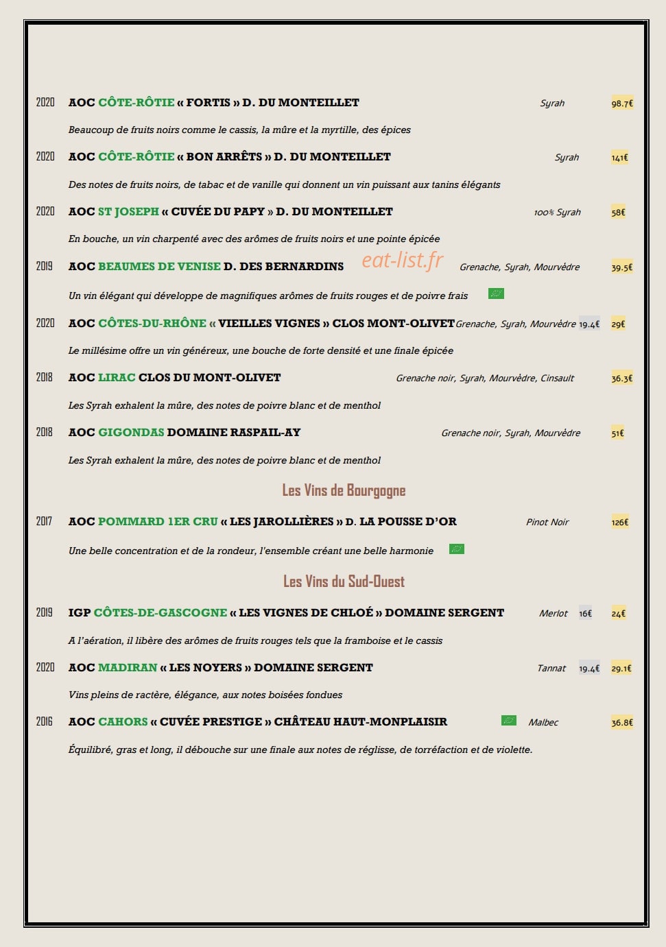 Le Beurre Zinc — carte page 12