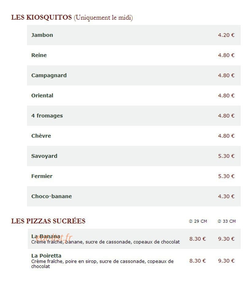 Le Kiosque à Pizzas — carte page 2