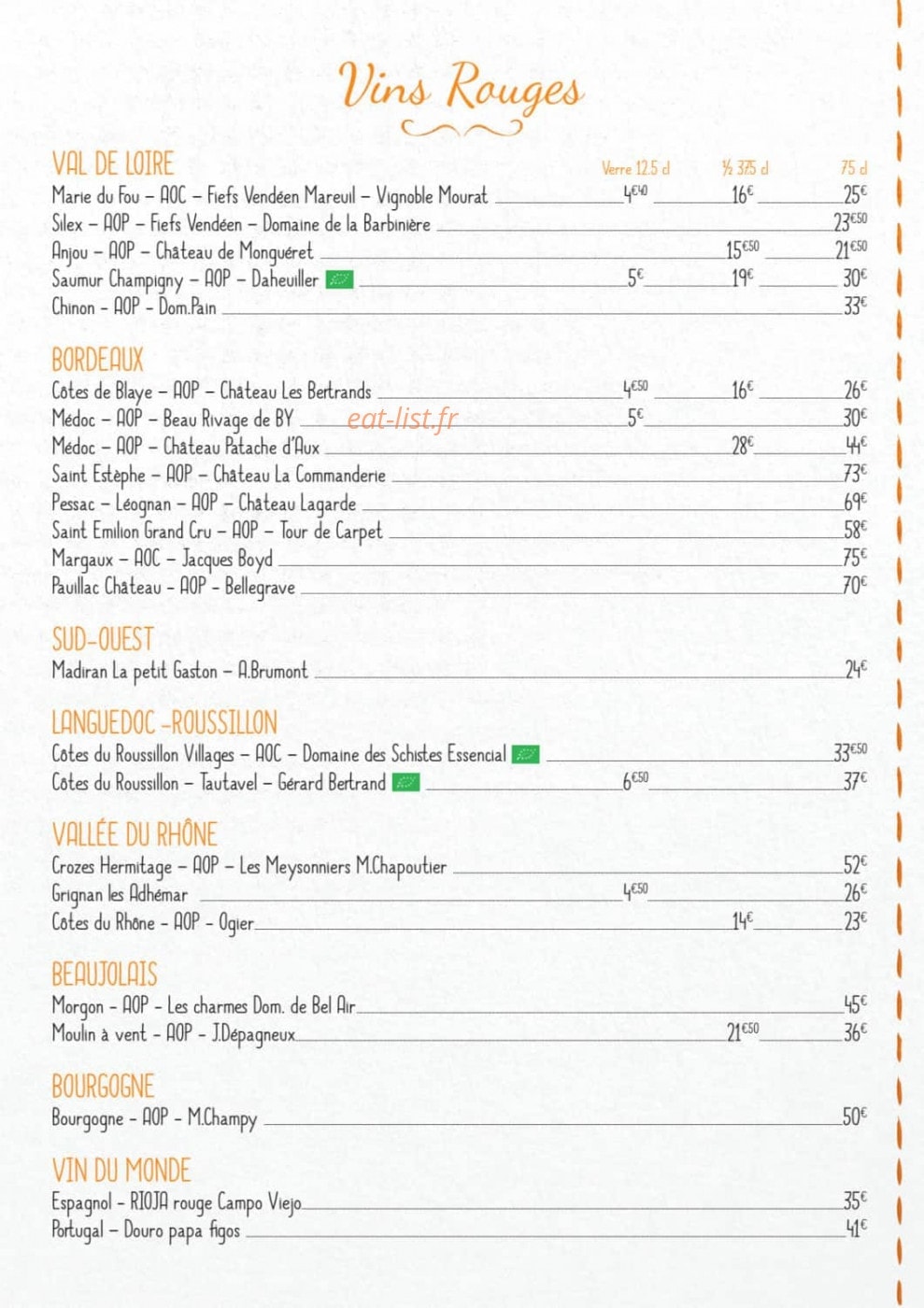 Restaurant Bistro Yonnais — carte page 9