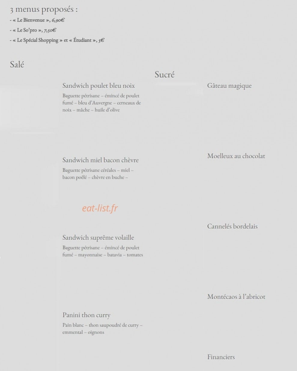 So Sandwichs — carte page 1
