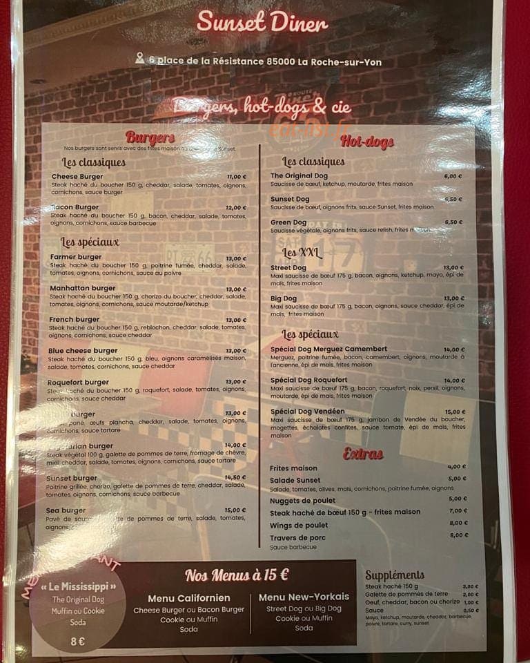 Sunset Diner — carte page 1