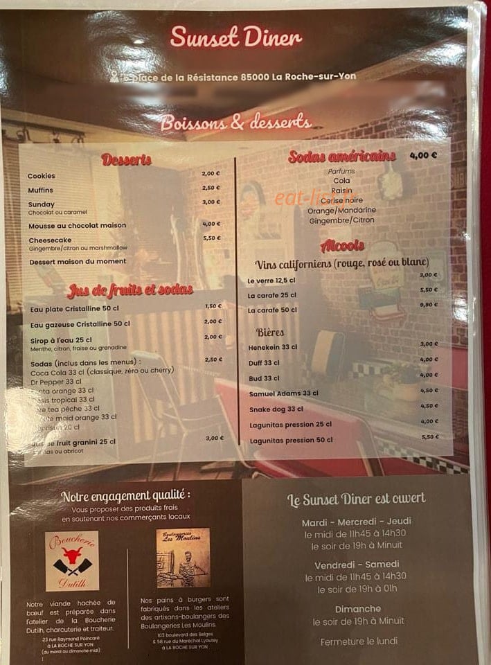 Sunset Diner — carte page 2