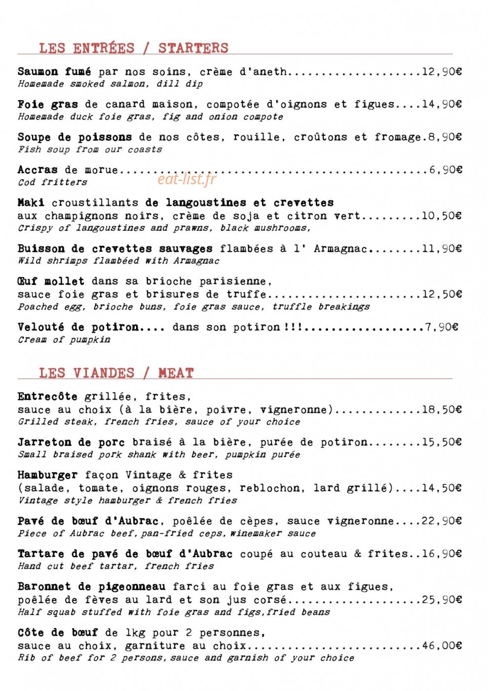 Brasserie le vintage — carte page 1