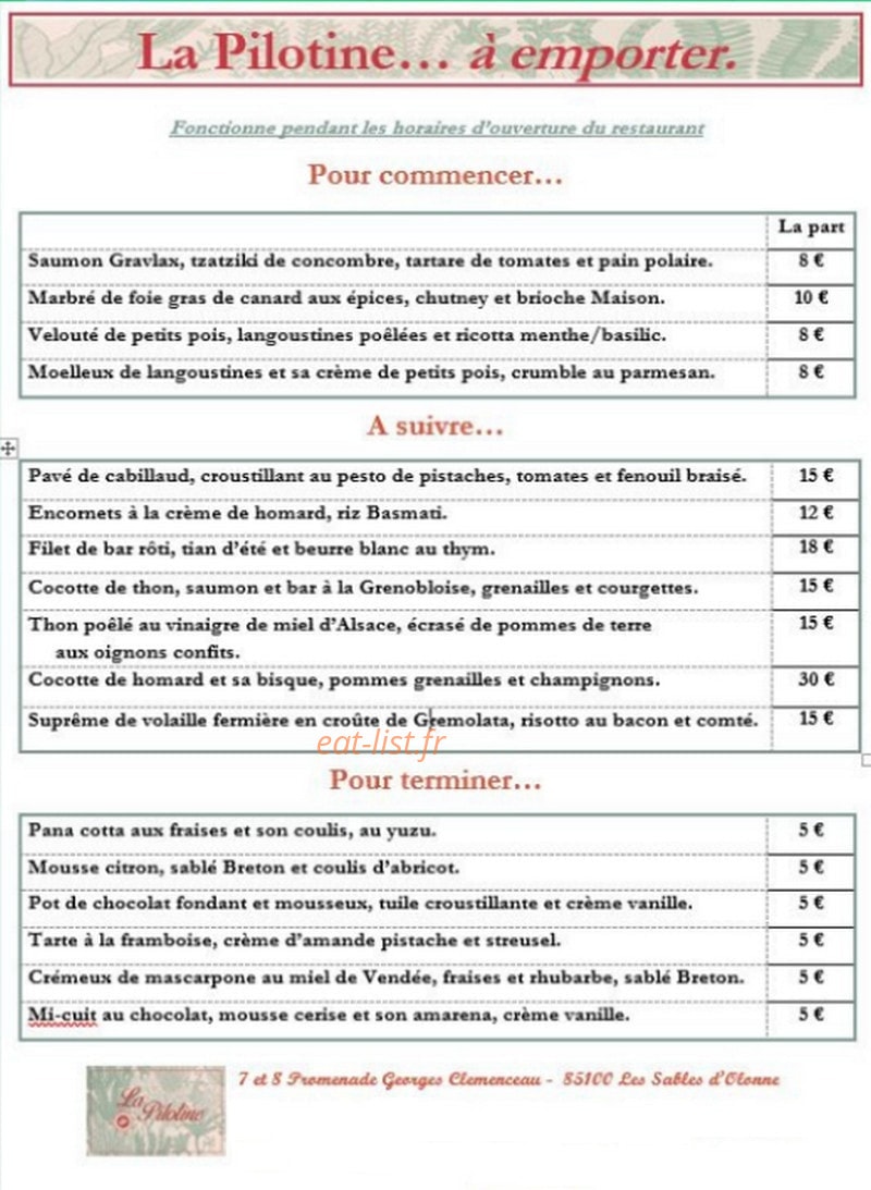 Table pour 2 personnes - Picture of La Pilotine, Les Sables-d