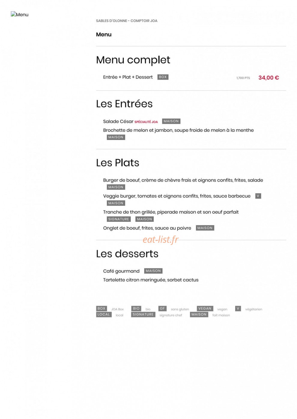 Le Comptoir JOA — carte page 3