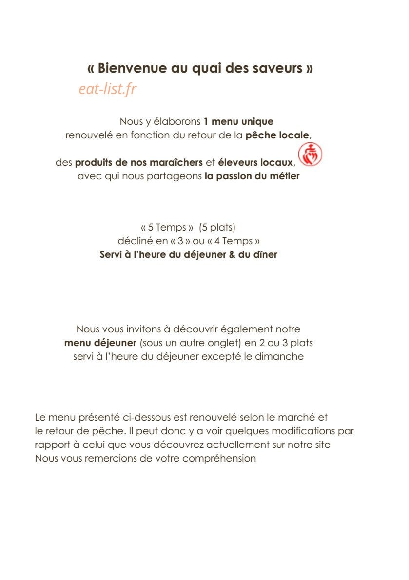 Le Quai des Saveurs — carte page 1