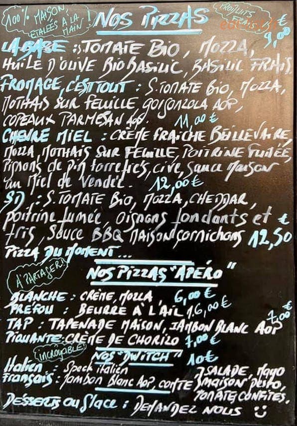 Pizza Bar 12h03 — carte page 1